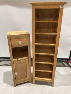 A QTY OF HOME ITEMS INCLUDING OAK TALL SLIM BOOK CASE - NATURAL - RRP £120