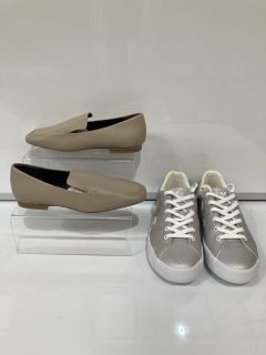 A QTY OF ITEMS TO INCLUDE VEJA CANVAS SILVER WHITE NATURAL UK SIZE 8 TOTAL RRP £178