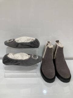 A QTY OF THE WHITE COMPANY ITEMS TO INCLUDE VELVET BALLERINA PUMPS 36 DARK GREY TOTAL RRP £257