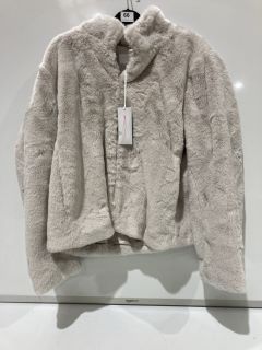 THE WHITE COMPANY SHORT FAUX FUR COAT - PALE GREY - L - RRP £189