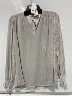 THE WHITE COMPANY SILK VELVET SMOCKED BLOUSE - SILVER - 18 - RRP £129