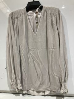 THE WHITE COMPANY SILK VELVET SMOCKED BLOUSE - SILVER - 18 - RRP £129