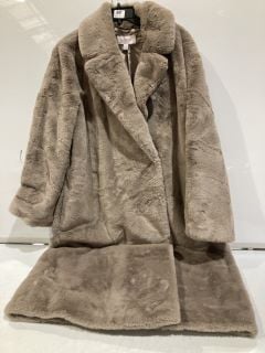 THE WHITE COMPANY LONG FAUX FUR COAT - MINK - L - RRP £239