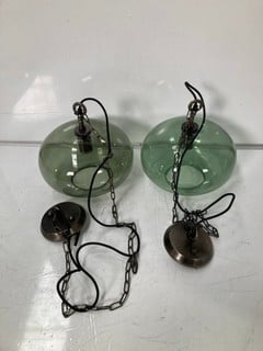 2 X NKUKU OTORO GLASS PENDANT - GREEN SMOKE - SMALL ROUND - TOTAL RRP £300