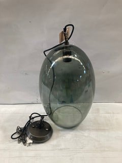 NKUKU OTORO GLASS PENDANT - GREEN SMOKE LARGE OVAL - TOTAL RRP £250