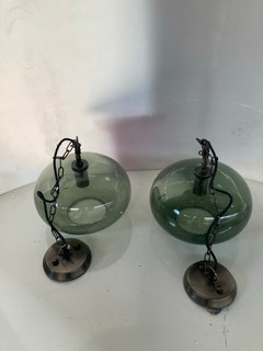 2X NKUKU OTORO GLASS PENDANT - GREEN SMOKE - SMALL ROUND - RRP £300