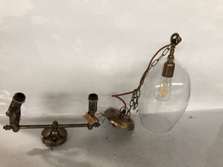 NKUKU OTORO GLASS PENDANT - CLEAR SMALL OVAL, TOGETHER WITH A RARNI DOUBLE WALL LIGHT - ANTIQUE BRASS - ONE SIZE - RRP £445