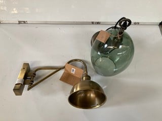 NKUKU PULAU WALL LIGHT - ANTIQUE BRASS - WITH A NKUKU OTORO GLASS PENDANT - GREEN SMOKED - OVAL SMALL - RRP £250