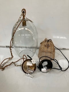 NKUKU NOKO WICKER CONICAL PENDANT - NATURAL - EXTRA SMALL WITH A NKUKU OTORO GLASS PENDANT - CLEAR - LARGE OVAL - TOTAL RRP £350