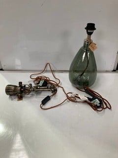 NKUKU BABA GLASS LAMP - GREEN SMOKE - SMALL TALL - WITH A TABOSA BRASS CLAMP LIGHT LARGE - ANTIQUE BRASS - LARGE - TOTAL RRP £290