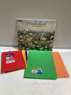 BOX OF ASSORTED ITEMS TO INC LANG MEADOW LAND 2023 CALENDAR