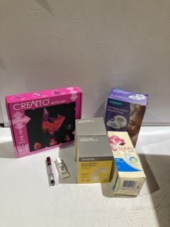 BOX OF ASSORTED ITEMS TO INC MEDELA PERSONAL FIT FLEX BREAST SHIELDS