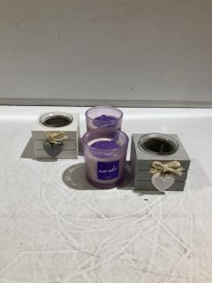 BOX OF ASSORTED ITEMS TO INC ACARDE VIOLET CANDLE