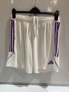 ADIDAS AEROREADY SHORTS WHITE/PURPLE SIZE: MEDIUM