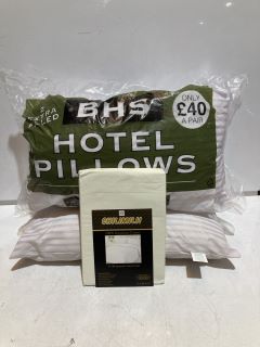 QTY OF ITEMS TO INC BHS HOTEL PILLOWS & CHILIMILII 100% EGYPTIAN COTTON DOUBLE FITTED SHEET