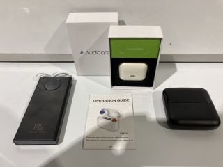 QTY OF ASSORTED ITEMS TO INCLUDE AUDICARE HYK-V1 WIRELESS EARPHONES, FAST CHARGING POWER BANK