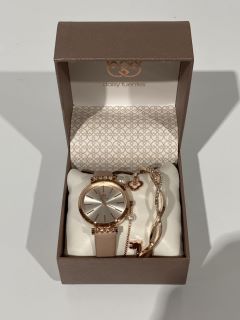 DAISY FUENTES WOMENS ROSE GOLD WATCH AND BRACELET SET