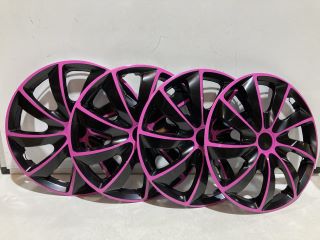 16"  BICOLOUR HUB CAPS PINK/BLACK SET OF 4