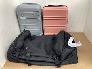 2 X KONO 20" CABIN SIZE HARD SHELL WHEELED SUITCASES IN PINK/GREY TO ALSO INCLUDE EASTPAK TRANSVERZ LARGE BLACK HOLDALL: LOCATION - C5