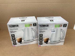 2 X TOWER SOLITAIRE RAPID BOIL KETTLES IN WHITE: LOCATION - C14