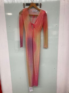 SELF-PORTRAIT PRINTED MESH HOT FIX LONG SLEEVE MAXI DRESS IN MULTI - UK 4 - RRP £360.00: LOCATION - D14