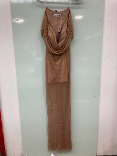 SELF-PORTRAIT TAN HOT FIX FISH NET MAXI DRESS IN NUDE - UK 14 - RRP £240.00: LOCATION - D14