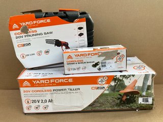 3 X ASSORTED GARDEN ITEMS TO INCLUDE YARD FORCE LS C13A 20V CORDLESS PRUNING SAW: LOCATION - D13