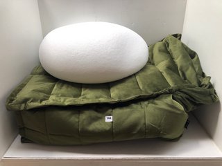 LARGE CUSHED VELVET BEANBAG IN KHAKI TO INCLUDE LARGE BAG OF POLYSTYRENE BALLS FOR BEAN BAGS: LOCATION - A-1