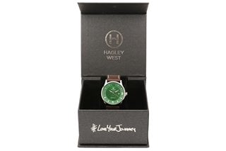 HAGLEY WEST ENTREPRENEUR EMPATHY GREEN DIAL BROWN LEATHER STRAP WATCH - RRP £139.99: LOCATION - FRONT BOOTH