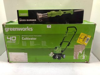 DRAPER 230V WEED BURNER TO INCLUDE GREENWORKS BATTERY POWERED CULTIVATOR: LOCATION - A1