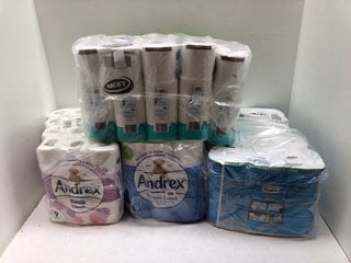 4 X PACKS OF TISSUE TO INCLUDE ANDREX CLASSIC CLEAN 3 WAVE TEXTURE TOILET PAPER: LOCATION - A2