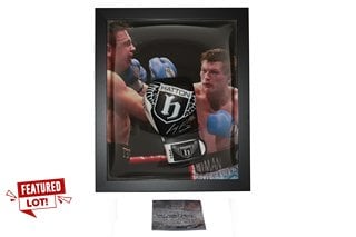 RICKY HATTON SIGNED BLACK CUSTOM MADE BOXING GLOVE IN A DOME FRAME - RRP £249.99: LOCATION - FRONT BOOTH