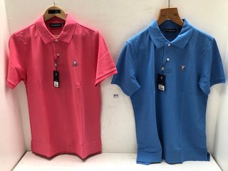 2 X PSYCHO BUNNY CLASSIC POLO SHIRTS IN BLUE AND PINK SIZE 4: LOCATION - A6