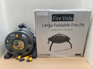 FIRE VIDA LARGE FOLDABLE FIRE PIT TO ALSO INCLUDE HOZELOCK 25M WALL MOUNTED HOSE REEL: LOCATION - A7