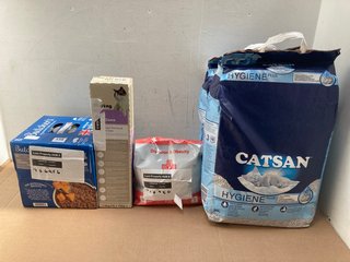 5 X ASSORTED PET ITEMS TO INCLUDE BOX OF BUTCHERS GRAIN FREE JOINTS & COAT DOG FOOD TINS - BBE 11/26: LOCATION - A9