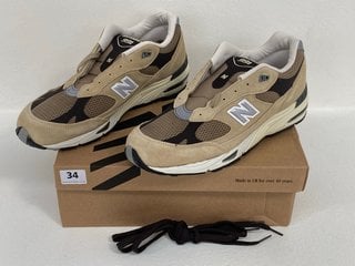 NEW BALANCE 991V1 FINALE TRAINERS IN BROWN - UK SIZE 11.5 - RRP £199.99: LOCATION - FRONT BOOTH