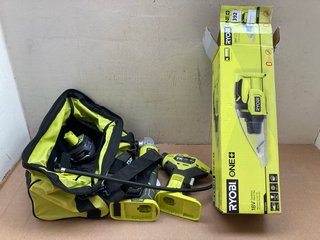 4 X ASSORTED RYOBI ITEMS TO INCLUDE 18V CORDLESS HAND VACUUM - MODEL RHV18-0: LOCATION - A12