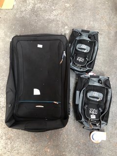 2 X MINI MAX PET BAG IN BLACK TO INCLUDE MADISON LARGE BLACK 4 WHEELED SUITCASE: LOCATION - A14