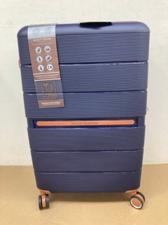 BRITISH TRAVELLER LARGE 28" HARD SHELL WHEELED SUITCASE IN NAVY/BROWN: LOCATION - B12