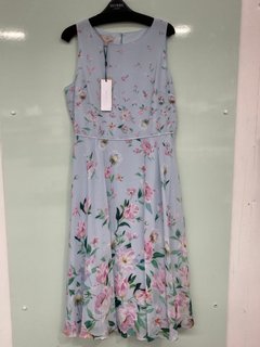 HOBBS PETITE CARLY DRESS IN PALE BLUE MULTI UK SIZE 14 - RRP £169: LOCATION - B7