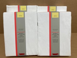 4X JOHN LEWIS & PARTNERS SUPER KINGSIZE BAMBOO VISCOSE AND LINEN DUVET SET IN WHITE - COMBINED RRP £480: LOCATION - B1