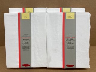 4X JOHN LEWIS & PARTNERS KINGSIZE BAMBOO VISCOSE AND LINEN DUVET SET IN WHITE - COMBINED RRP £440: LOCATION - B1