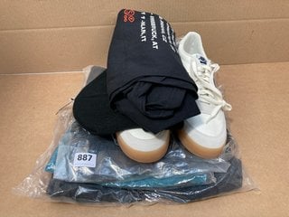 QTY OF ASSORTED MENS CLOTHING TO INCLUDE BAD OIIIENS T-SHIRT IN BLACK UK SIZE S AND NIKE SB TRAINERS IN WHITE UK SIZE 9.5: LOCATION - B0