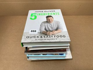 QTY OF ASSORTED BOOKS TO INCLUDE JAMIE OLIVER 5 INGREDIENTS QUICK AND EASY FOOD: LOCATION - B0