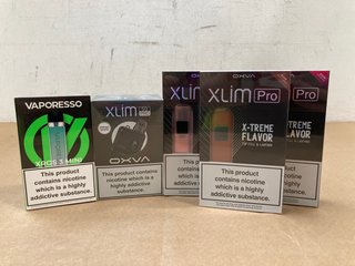 5 X ASSORTED VAPE ITEMS TO INCLUDE 3 X OXVA XLIM PRO X-TREME FLAVOR KITS - (PLEASE NOTE: 18+YEARS ONLY. ID MAY BE REQUIRED): LOCATION - D0