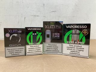 5 X ASSORTED VAPE ITEMS TO INCLUDE 2 X VAPORESSO XROS 3 MINI VAPES - (PLEASE NOTE: 18+YEARS ONLY. ID MAY BE REQUIRED): LOCATION - D0