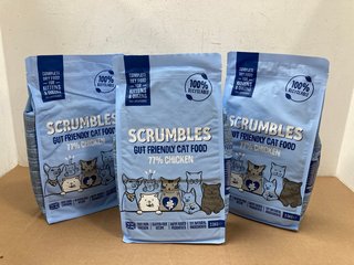 4 X PACKS OF SCRUMBLES GUT FRIENDLY 77% CHICKEN CAT BISCUITS - BBE 5/25: LOCATION - C0