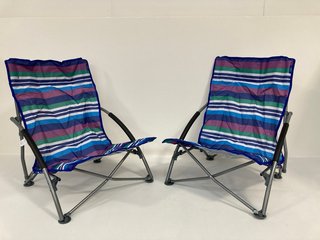 2 X YELLOW FOLDING LOW CHAIRS IN STRIPE BLUE: LOCATION - C1