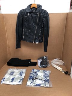 6 X ASSORTED WOMENS CLOTHING ITEMS TO INCLUDE KAREN MILLEN LEATHER JACKET IN BLACK - UK 8: LOCATION - C3