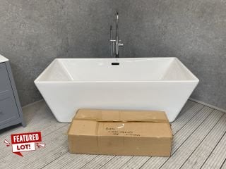 (COLLECTION ONLY) 1700 X 800MM MODERN TWIN SKINNED DOUBLE ENDED FREESTANDING BATH WITH INTEGRAL CHROME SPRUNG WASTE & OVERFLOW WITH A CHROME FREESTANDING BSM COMPLETE WITH PENCIL STYLE SHOWER HANDSET